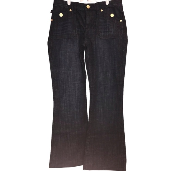 Rock & Republic Jeans Flair Leg Dark Wash Denim Gold Buttons Woman’s 10 - Picture 1 of 8